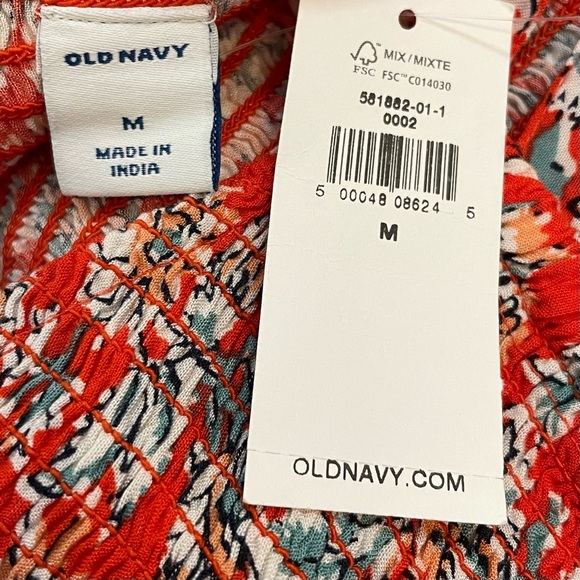 Old Navy Floral Paisley Smocked Midi Dress M Red White Blue Spaghetti Strap NWT - Picture 11 of 13